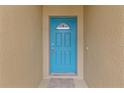 A vibrant blue front door stands out against the neutral exterior, welcoming guests into the home at 5618 Sheer Bliss Loop, Land O Lakes, FL 34639