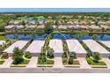 Scenic aerial view of the neighborhood homes, situated on canals, and backing up to a golf course at 8731 52Nd E Dr, Bradenton, FL 34211