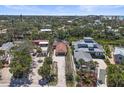 Aerial image shows waterfront property, canal, and lush surroundings in a desirable location at 30 Island Cir, Sarasota, FL 34242