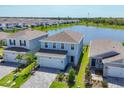 An aerial view showcasing a lakeside community with well-maintained homes and lush green spaces at 4524 Pippin Ln, Lakewood Ranch, FL 34211