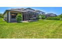 Spacious backyard with lush green grass and a screened lanai, ideal for enjoying the outdoors at 8272 Summer Night Rd, Sarasota, FL 34241