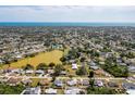 Wide aerial view of a residential area with a large lake and the ocean in the distance on a sunny day at 4375 Tortoise Rd, Venice, FL 34293