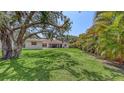 Expansive backyard featuring lush green grass and mature trees, perfect for outdoor enjoyment at 5698 Country Walk Ln, Sarasota, FL 34233