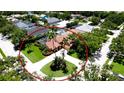 Aerial view of landscaped home on large lot with screened pool, circular driveway and mature trees at 9102 12Th Nw Ave, Bradenton, FL 34209
