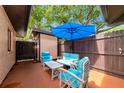 Cozy outdoor patio with ample seating, perfect for enjoying warm days and gentle breezes under a large umbrella at 8472 60Th N St # 702, Pinellas Park, FL 33781