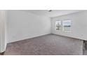 Spacious, carpeted bedroom with a view of the lake from the dual windows allowing natural light at 10611 Ladybug Cv, Parrish, FL 34219