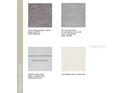 Selection of carpet, tile, cabinets and quartz pebble showcasing a home's color and material palette at 8616 Daybreak St, Sarasota, FL 34241