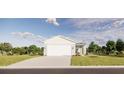 Inviting single-story home boasts a well-manicured lawn, a two-car garage, and lush landscaping at 13046 Bayberry Way, Parrish, FL 34219
