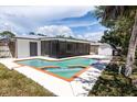 An inviting outdoor pool and screened-in lanai offers a perfect space for relaxation and entertainment at 3338 Roslyn Rd, Venice, FL 34293