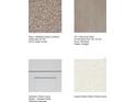 Display of available carpet, tile, cabinets, and quartz options at 8580 Daybreak St, Sarasota, FL 34241