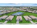 Aerial view of a vibrant community with homes surrounding a beautiful central lake at 15716 Barefoot Beach Dr, Bradenton, FL 34211