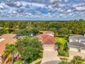 An aerial shot of a lovely home with a tile roof surrounded by mature trees and greenery at 6610 Rosy Barb Ct, Lakewood Ranch, FL 34202