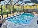 Screened-in backyard swimming pool with paved deck area, perfect for relaxation and outdoor enjoyment at 3767 Pinstar Ter, North Port, FL 34287