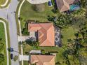 A bird's-eye view of a house with a backyard pool and well-kept landscaping at 8445 Lone Eagle Way, Sarasota, FL 34241