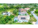 A beautiful aerial shot of the backyard featuring a screened in pool and lush green surroundings at 5139 50Th W Ave, Bradenton, FL 34210