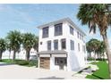 Elegant, modern home with a light gray roof, a two-car garage and mature palm trees at 312 Avenida Leona, Sarasota, FL 34242