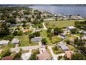 Expansive aerial shot of a neighborhood with waterfront access showcasing the home's prime location near the bay at 211 22Nd Street Ne Ct, Bradenton, FL 34208