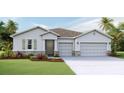 Charming single-story home with a gray exterior, well-manicured lawn and a two car garage at 10721 Tippecanoe Pl, Parrish, FL 34219