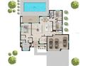 Detailed floor plan with dimensions illustrating layout, including bedrooms, kitchen, and outdoor Lanai at 1573 Greenley Rd, North Port, FL 34286