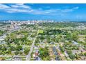 Expansive aerial view showcasing the city skyline and residential neighborhoods near the water at 401 N Jefferson Ave, Sarasota, FL 34237