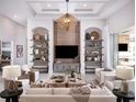 Inviting living room with custom shelving and neutral furniture creates a relaxing and stylish interior at 1166 Blue Shell Loop, Sarasota, FL 34240