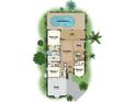 One-story home floor plan, features 3 bedrooms, 2 baths, and a pool at 6782 Paigo Ln, North Port, FL 34291