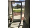 Screened porch entry with door and plants at 26332 Barranquilla Ave, Punta Gorda, FL 33983