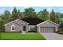 One-story home with gray exterior, dark roof, two-car garage and landscaped lawn at 18321 Eblis Ave, Port Charlotte, FL 33948