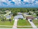 Aerial view of a single Gathering home in a residential neighborhood at 4563 S Chamberlain Blvd, North Port, FL 34286