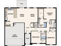 Floor plan showing a 3-bedroom, 2-bathroom home with a 2-car garage, open concept kitchen, and patio at 10459 Calumet Blvd, Port Charlotte, FL 33981
