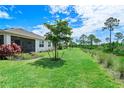 Large backyard with grassy area and mature trees at 43614 Sparrow Dr, Punta Gorda, FL 33982