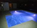 Inviting swimming pool with blue lighting at night at 829 Pineland Ave, Venice, FL 34285