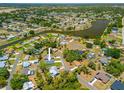 An aerial view of a charming community with lush landscaping, serene waterways, and beautiful homes at 4131 Bula Ln, North Port, FL 34287