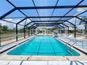 Screened-in swimming pool with an array of lounge chairs surrounded by well-maintained grounds at 25068 Harborview Rd # 1A, Punta Gorda, FL 33980