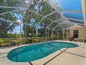 Relaxing kidney-shaped pool with a screened enclosure and lush landscaping at 2170 Calusa Lakes Blvd, Nokomis, FL 34275