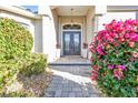 Elegant entryway with double doors and lush landscaping at 2163 Silver Palm Rd, North Port, FL 34288