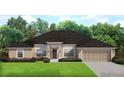 Charming single-story home with manicured lawn, attached two car garage, and decorative front door at 17433 Edgewater Dr, Port Charlotte, FL 33948