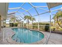 Beautiful screened-in pool area with a waterfall feature and lush tropical landscaping at 1456 Neapolitan Rd, Punta Gorda, FL 33983