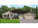 Charming one-story home with a manicured lawn, complemented by a three-car garage and elegant front entry at 14735 Keystone Blvd, Port Charlotte, FL 33981