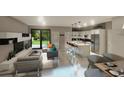 Open-concept living and kitchen area features modern finishes, sleek furniture, and an airy atmosphere at 17196 Glenview Ave, Port Charlotte, FL 33954