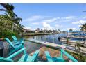 Enjoy the beautiful canal view from the backyard of this home, complete with a dock and outdoor seating at 1111 San Mateo Dr, Punta Gorda, FL 33950