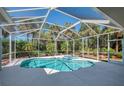 Enclosed pool and spa are surrounded by lush tropical landscaping at 3172 Sikeston Ave, North Port, FL 34286