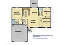 Detailed floor plan illustrating the layout of the home with the bedrooms, bathrooms, living spaces and two-bay garage at 26384 Flower Rd, Punta Gorda, FL 33955