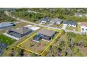 Aerial shot showcases property with pool, landscaping, and a neighborhood surrounded by lush greenery at 8117 Thruso Rd, Port Charlotte, FL 33981