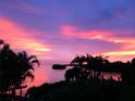 Picturesque sunset view featuring a tranquil body of water, palm trees, and a colorful sky at 24139 Jolly Roger Blvd, Punta Gorda, FL 33955