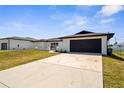 Charming single-story home featuring a dark brown roof and garage door with a long driveway at 3315 Elkcam Blvd, Port Charlotte, FL 33952