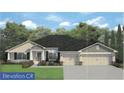 Charming single-story home with a manicured lawn, three-car garage, and welcoming front entrance at 112 Cougar Way, Rotonda West, FL 33947