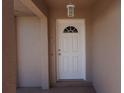 Inviting front door with a decorative window and sidelight, sheltered by a covered porch at 29211 Picador St, Punta Gorda, FL 33982
