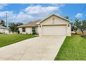 Single-story home with a driveway leading to the garage, complemented by a well-maintained front lawn at 1690 Yakutat Rd, North Port, FL 34287