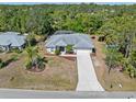 Charming single-story home featuring a spacious driveway, a two-car garage, and mature landscaping in a lush, tropical setting at 1313 Wise Dr, North Port, FL 34286